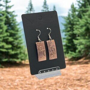 Artisan Etched Boho Copper Rectangle Earrings